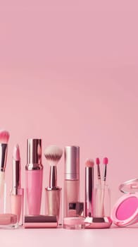 Copy space featuring trendy makeup products for beauty concept.