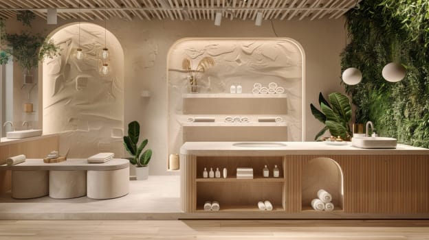 Copy space integrated seamlessly into the serene ambiance of beauty and wellness display
