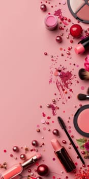 Copy space for beauty blog or advertisement with makeup items.