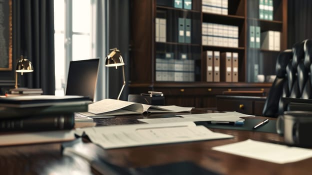 Corporate workspace featuring business documents.
