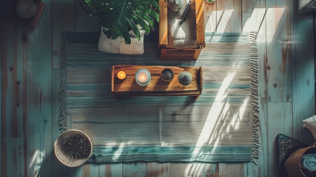 Overhead snapshot of mindful self-care routine