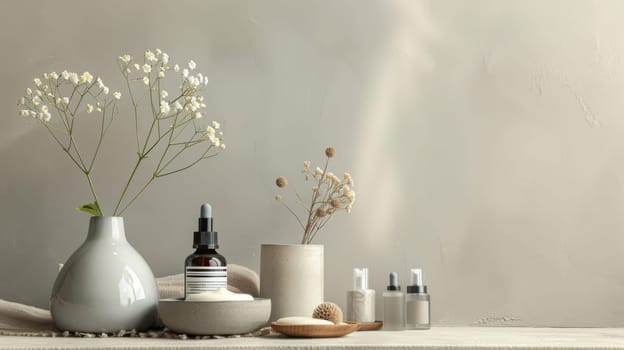 Serene arrangement of self-care essentials with unobstructed copy space