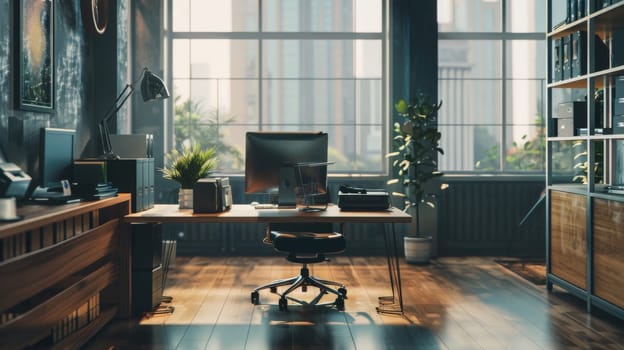 Professional office scene featuring ample copy space.