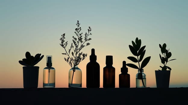 Silhouetted arrangement of balanced beauty essentials