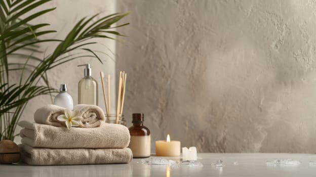 Simple yet effective arrangement of spa and relaxation items with copy space