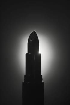 Striking silhouette of a lipstick bullet poised for application.