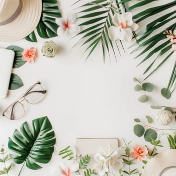 Stylish flat lay arrangement with empty space for text or logo.