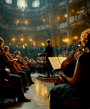 A concert played by a symphony orchestra. AI generative.
