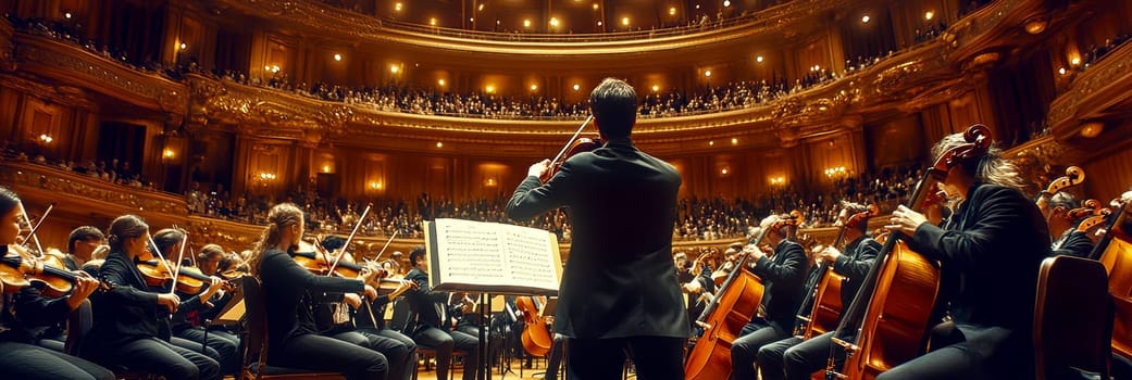 A concert played by a symphony orchestra. AI generative.