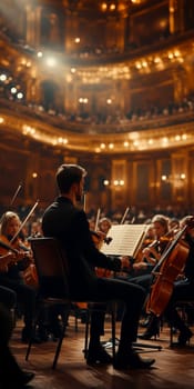 A concert played by a symphony orchestra. AI generative.