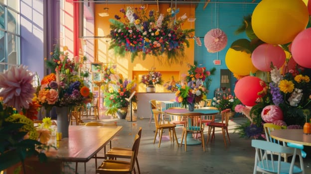 Cheerful event setting captured with open space for advertising