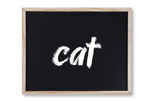 A cat word in chalk on chalkboard with clipping path to remove shadow