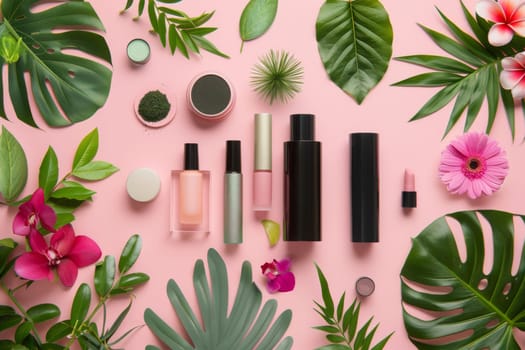 Clean and elegant flat lay composition of premium cosmetic essentials.