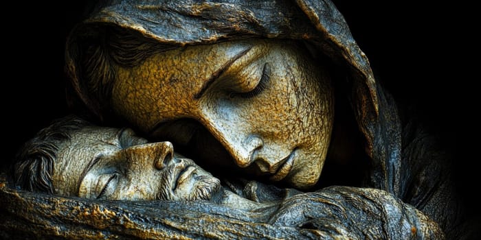Mother of God with the dying Jesus in her arms. AI generative.