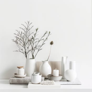 Clean and organized mockup arrangement with a pristine white backdrop.