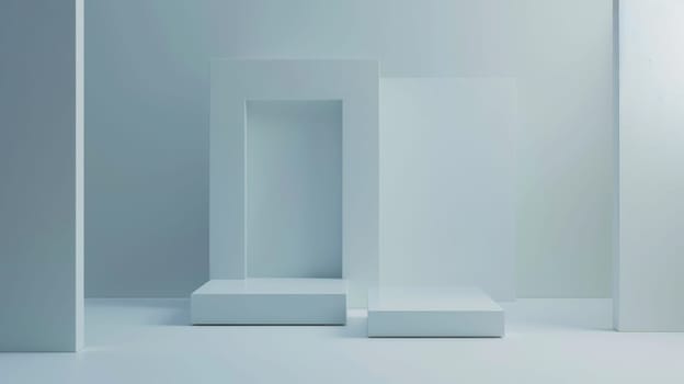 A white room with a white wall and white pillars. The room is empty and has a minimalist design