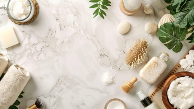 Copy space provided amidst beauty and wellness items for customizable messages