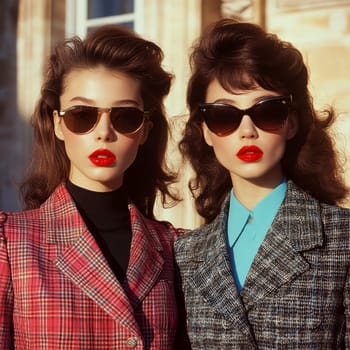 Photographs of women styled in the 1940s-50s taken on the streets of American cities. AI generative.