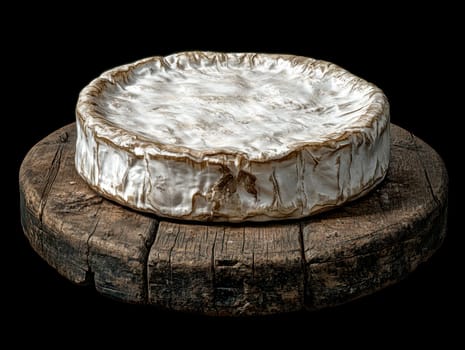 Creamy,  brie cheese with a soft rind on a cheese board. AI generative.