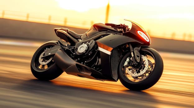 Road racing motorbike standing on a race track. AI generated