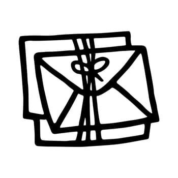 Doodle closed envelopes pile icon or logo, hand drawn with thin black line. Isolated on white background. Vector illustration