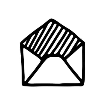 Doodle Open envelope icon or logo, hand drawn with thin black line. Isolated on white background. Vector illustration