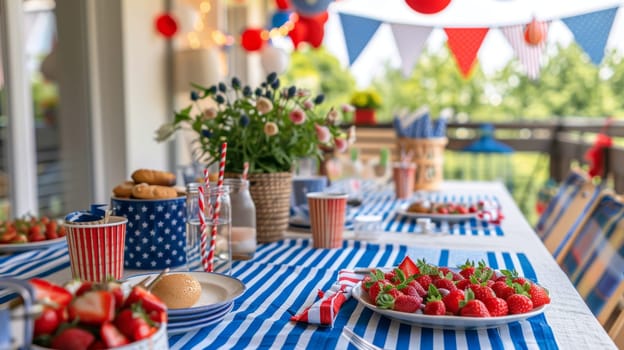 Decorated setting with patriotic banners for Patriot Day.