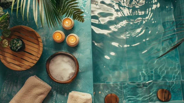 Directly overhead shot of spa and relaxation items