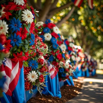 Decorated scene with patriotic colors for Patriot Day.