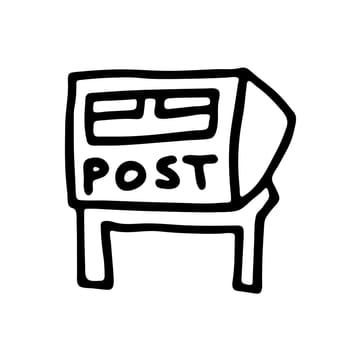 Doodle post box or drop box icon or logo, hand drawn with thin black line. Communication, newsletter, message concept. Isolated on white background. Vector illustration