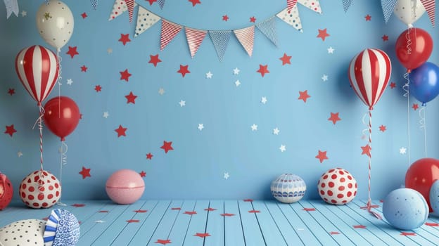 Decorated Patriot Day backdrop with patriotic elements.