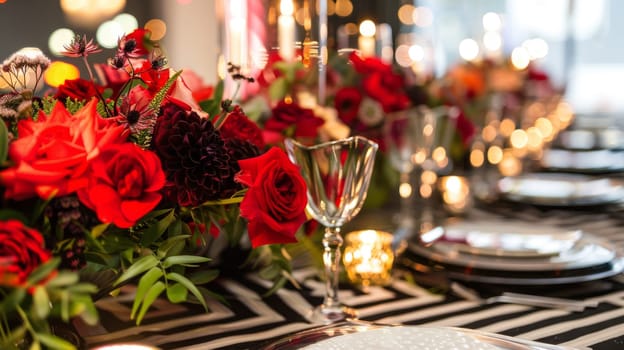 Fashion-forward party arrangement showcasing a contemporary layout pattern