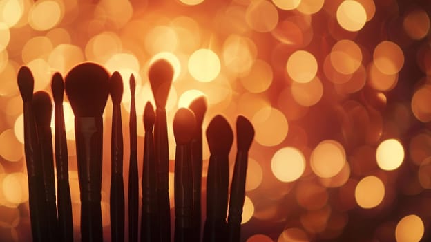 Ethereal silhouette of a makeup brush set against a dreamy background.