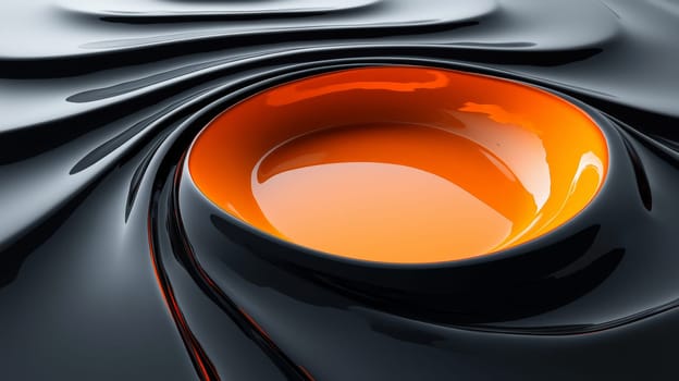 A hyper-detailed, high-resolution 3D rendering showcasing an abstract design in rich orange and black tones. The composition combines natural textures with a modern, high-contrast aesthetic, resulting in a visually compelling image that emphasizes depth and detail.