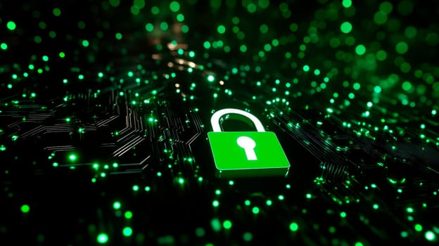 Padlock on digital technology background. Cyber data and information privacy. Future technology security, Network protection, and Modern safety digital Concept. AI generated