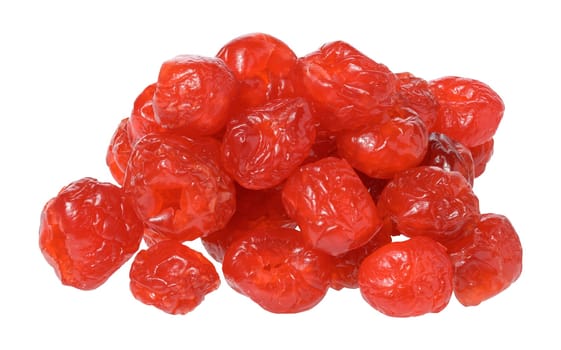 Berries of red ripe dried cherries on isolated background, close up