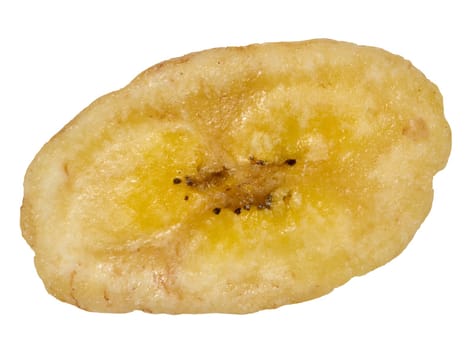 Dried banana slice on isolated background, top view