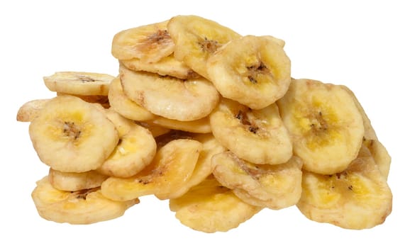 Dry banana pieces on isolated background