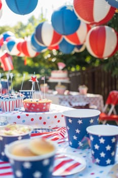 Festive decorations featuring American flags for Patriot Day celebrations.