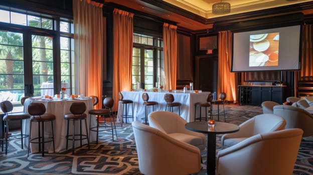 Lively gathering setting showcasing ample copy space for event information