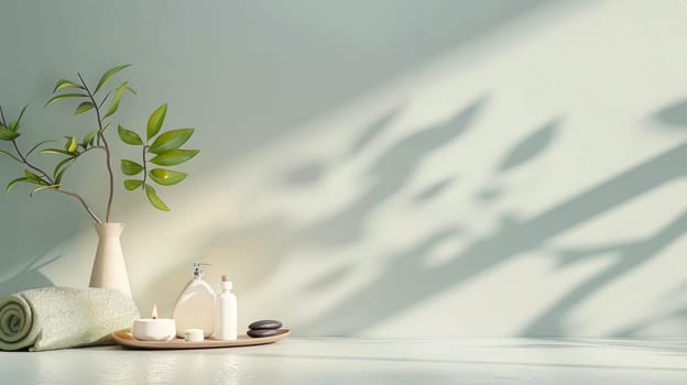 Minimalist depiction of spa and relaxation items with generous copy space