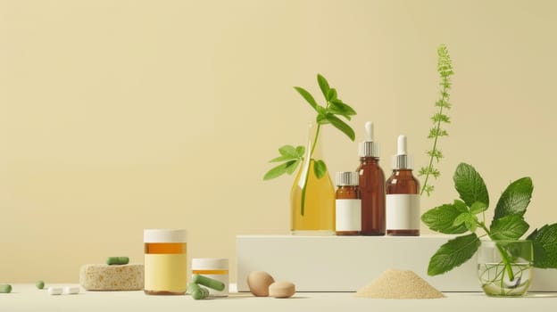 Minimalist depiction of holistic health products with designated copy space for messaging