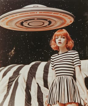 Paint oil colors eye-catching hyper-detailed realism fantastic retro-futuristic portrait of straight short cut and bangs magenta hair slight sulky young albino woman 70's glamorous clothing on background dressed, portrait of famous people Dakota Fanning, the woman is standing in the middle of a striped black and electric cobalt grass field michael sewa edward hopper style, fuchsia moon, ufo disk flying in the starry black night sky, Bo Bartlett, Tom Bagshaw --chaos 30 --ar 5:6 --style raw --stylize 300 --v 6.1 Job ID: a9993c66-a860-4c1f-8c99-61ed3e53cf2d