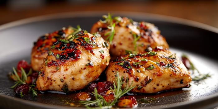 Sweet and spicy chicken with cranberries. AI generative.