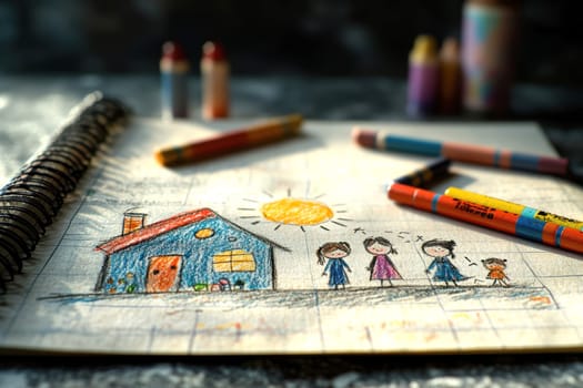 Children painting drawings. AI generative.