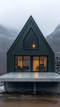 modern gabled house and landscape of the far north. AI generative.