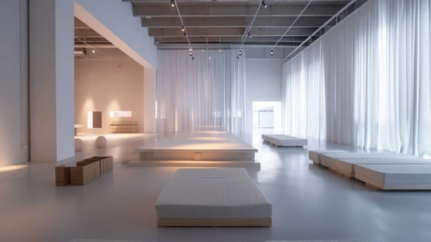 Minimalist party venue with clean lines and minimalist furniture
