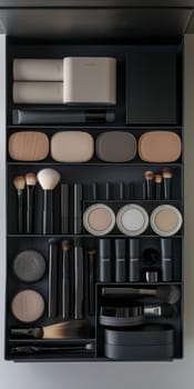Minimalistic approach to makeup organization, emphasizing simplicity and functionality.