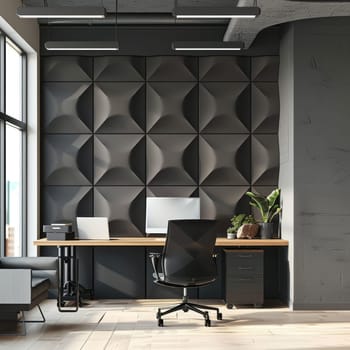 Modern office environment featuring a geometric layout pattern.