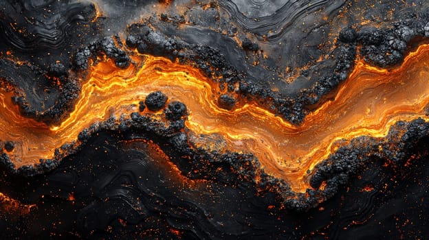 A hyper-detailed, high-resolution 3D rendering showcasing an abstract design in rich orange and black tones. The composition combines natural textures with a modern, high-contrast aesthetic, resulting in a visually compelling image that emphasizes depth and detail.